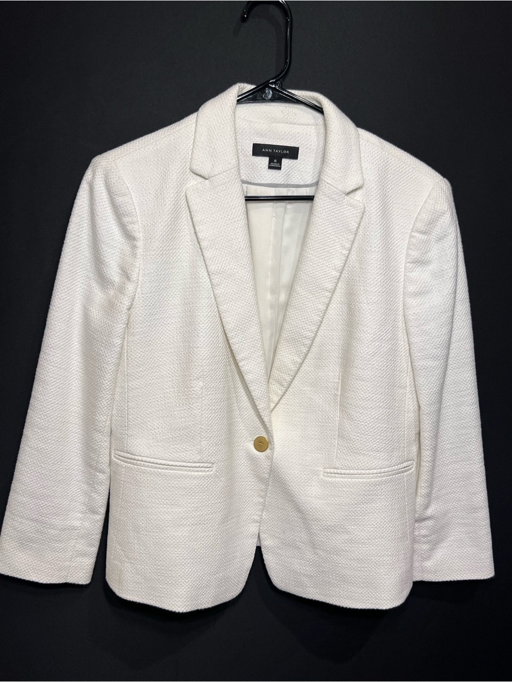 Ann Taylor White Women's Textured Single-Button Blazer - Picture 10 of 13